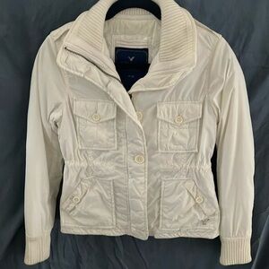 American Eagle Outfittters: Ivory Wind resistant belted Jacket- lightweight- XS